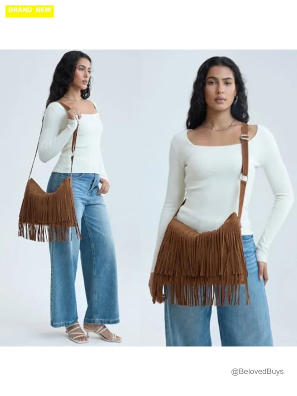 Faux Suede Leather Hobo Cross Body Shoulder Bag with Tassel